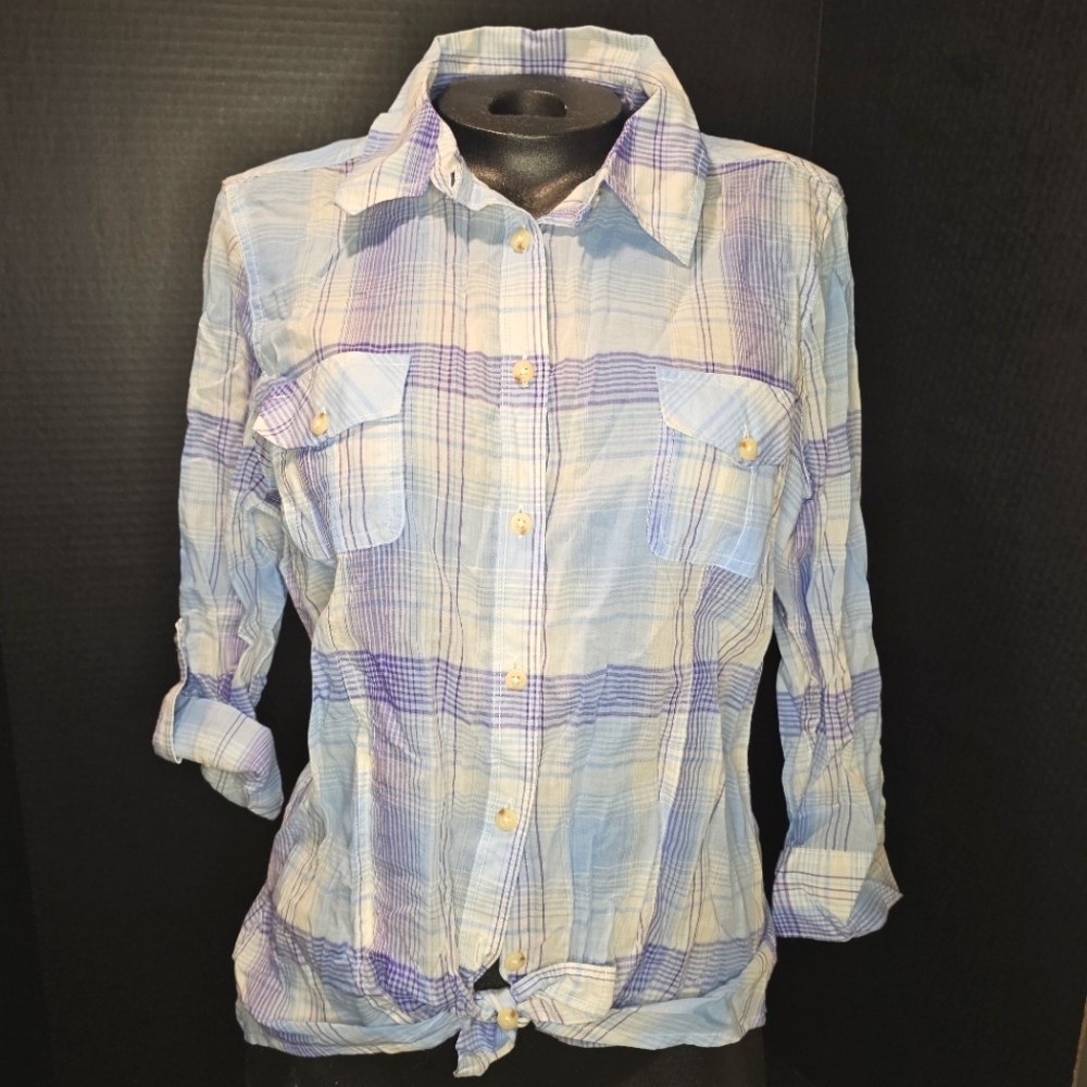 NWT SO Convertible Sleeve Plaid Button Up Top